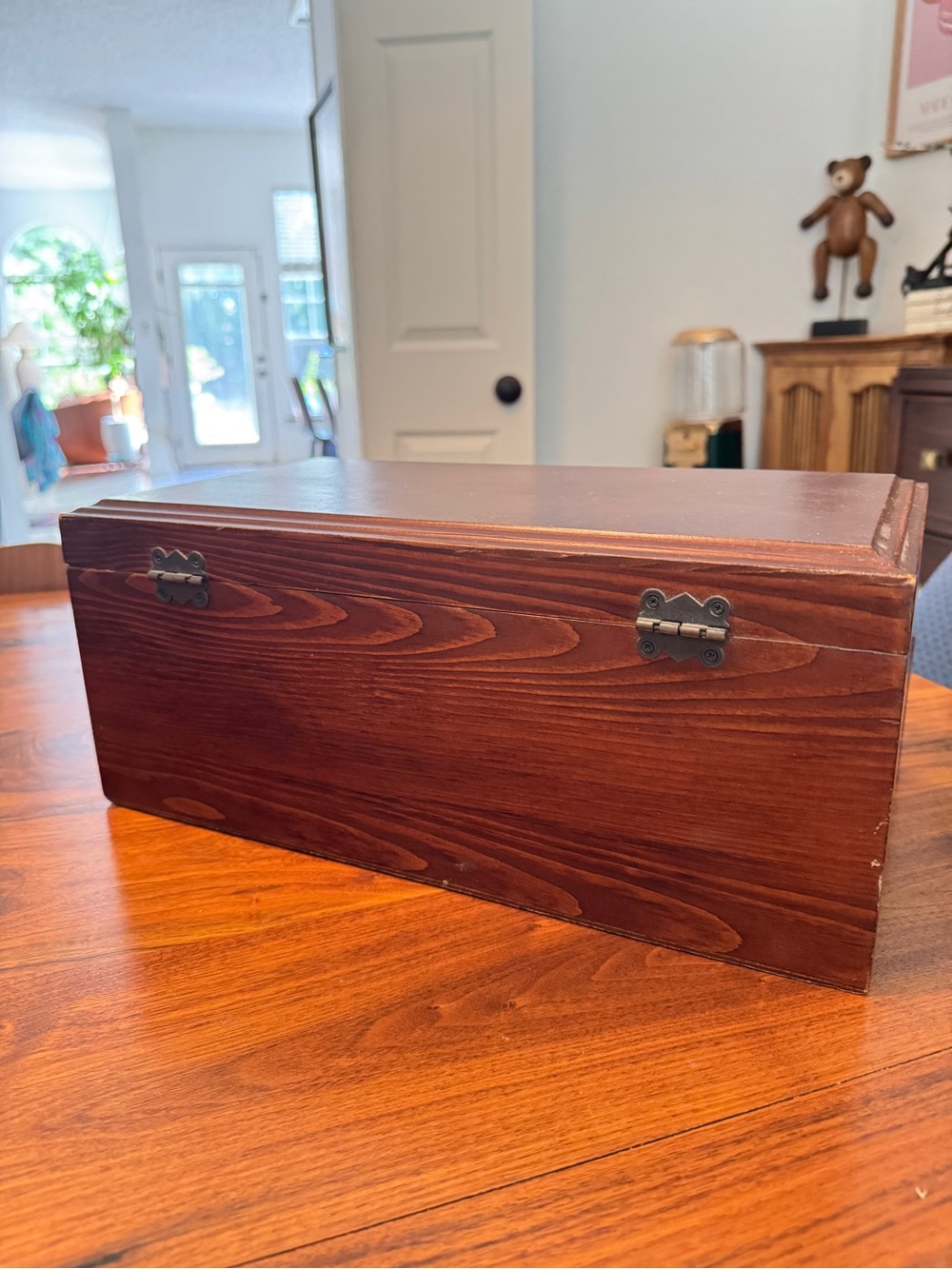 Vintage London Leather Wood Jewelry Box Chest With Interior Mirror 14" × 8" × 6" - Picture 6 of 16